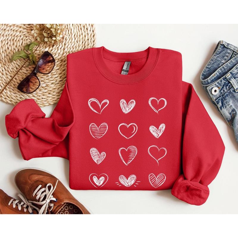 Retro Chic Hearts Sweatshirt, Vintage Valentine's Day Sweatshirt, Crew Neck, Women's, Crewneck, Valentine's Day, Love,...