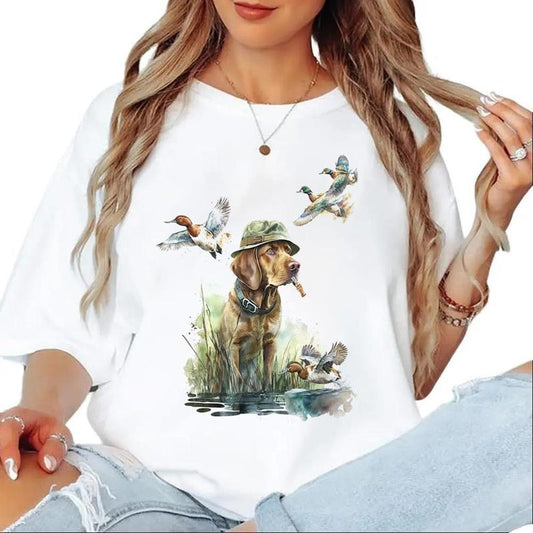 Retro Chocolate Labrador Dog and Mallard Ducks T-shirt Unisex Sweatshirt