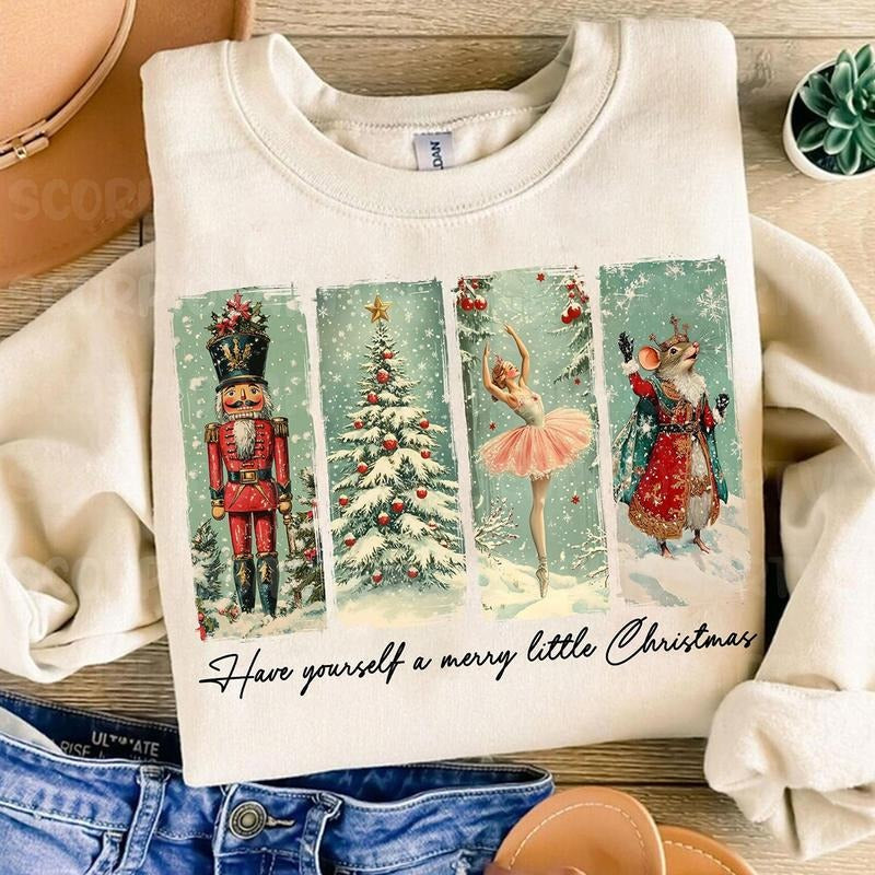 Retro Christmas Nutcracker, Christmas Family crewneck, Xmas Gift Idea, Woman Xmas Shirt, Cute Winter Holiday Sweater...