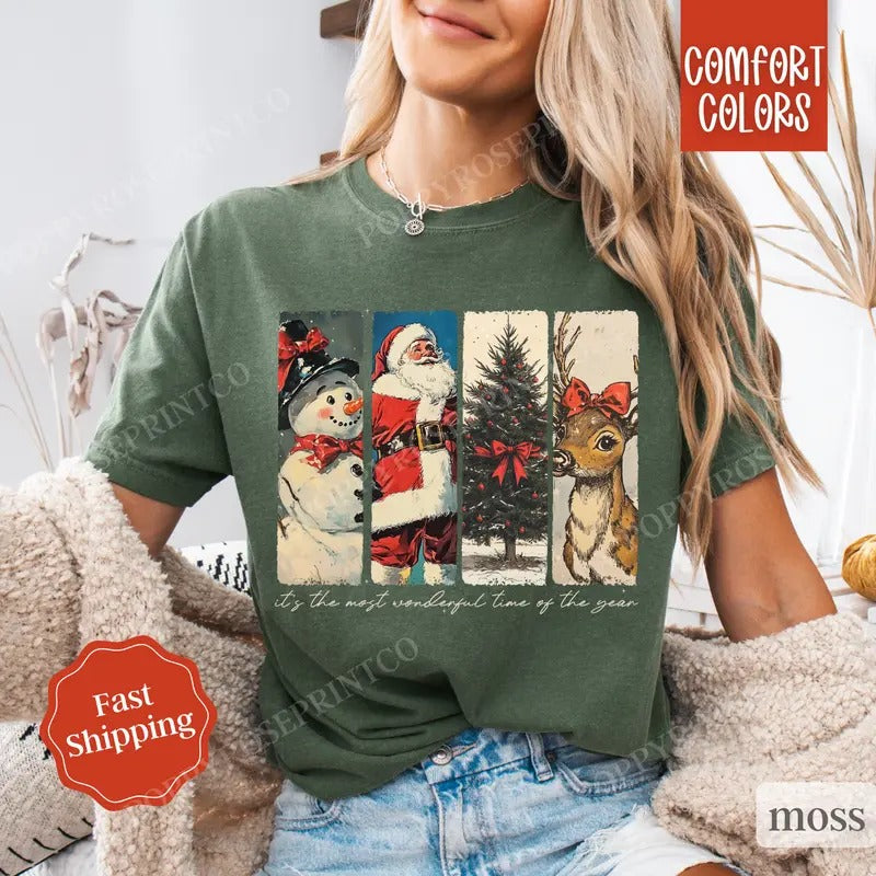 Retro Christmas Shirt Comfort Colors, Cute Xmas Tshirt, Women's Holiday Tee Hoodie, Sweatshirt | WearSparks.com