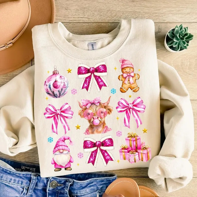 Retro Christmas Shirt, Xmas Coquette Bow Shirt, Bow and Gift for Christmas, Cute Santa Tee, Cute Christmas Gift, Coquette...
