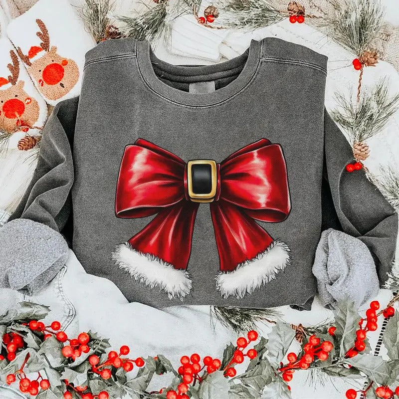 Retro Christmas Sweatshirt, Christmas Bow Shirt, Coquette Christmas Hoodie, Trendy Holiday Sweatshirt, Cute Christmas...