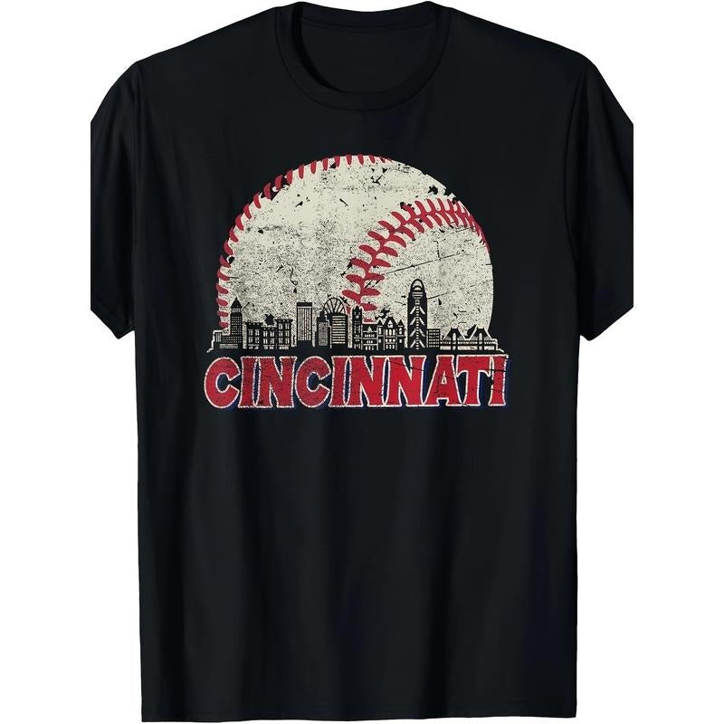 Retro Cincinnati cityscape baseball fan men's T-shirt made in usa Hoodie, Sweatshirt | WearSparks.com