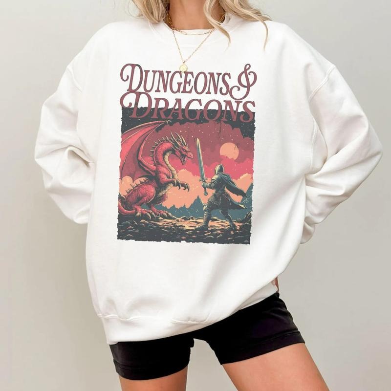 Retro DND Unisex Sweater,Funny D20 Dungeons and Dragons Crewneck,Dungeons Master Fan Sweatshirt, D&D Shirt Hoodie