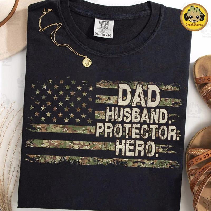 Retro Dad Husband Protector Hero Shirt, Camouflage Hunting Shirt, Best Dad Ever Shirt, Army Dad Gift, Camo Dad Tee,...