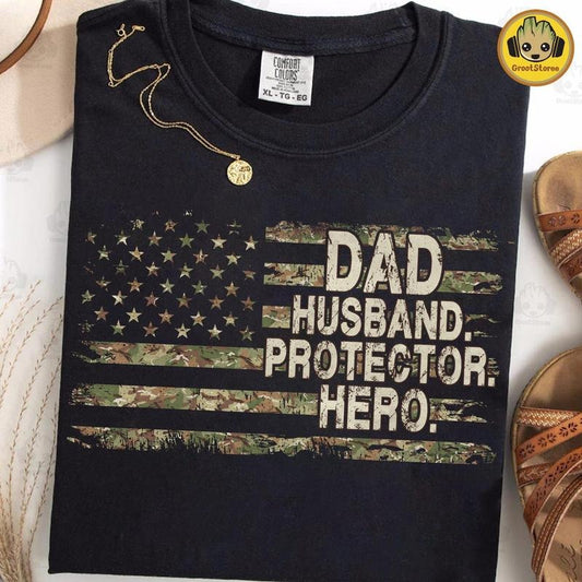 Retro Dad Husband Protector Hero Shirt, Camouflage Hunting Shirt, Best Dad Ever Shirt, Army Dad Gift, Camo Dad Tee,...