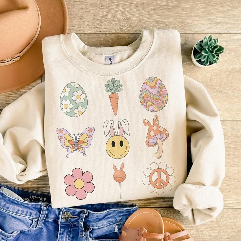 Retro Easter Sweatshirt, Groovy Easter Sweatshirt, Easter Sweatshirt S to 3XL T-Shirts, Hoodie | WearSparks.com