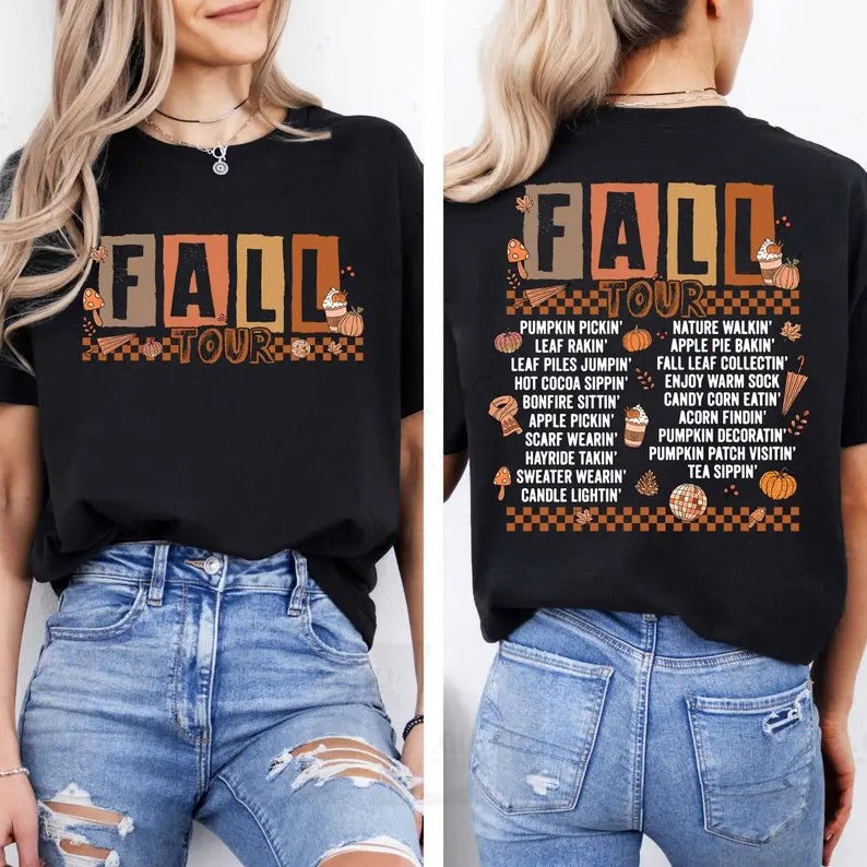 Retro Fall Tour Two Sides Shirts, Fall Vibes 2-Sides Sweatshirt, Autumn Leaves Pumpkin Hoodies,Pumpkin Gardening TShirt,...