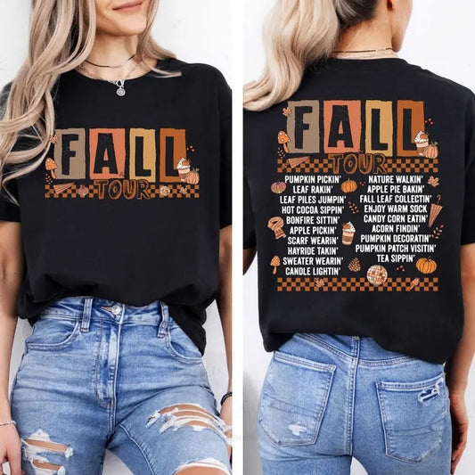 Retro Fall Tour Two Sides Shirts, Fall Vibes 2-Sides Sweatshirt, Autumn Leaves Pumpkin Hoodies,Pumpkin Gardening TShirt,...