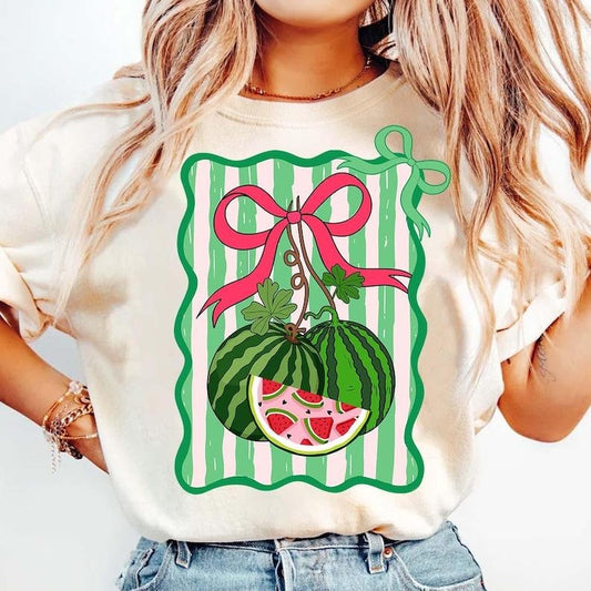 Retro Fancy Watermelon Coquette Bow Mama Watermelon Everyday Preppy Little Girl Trendy Watermelon Summer T-Shirt Hoodie,...
