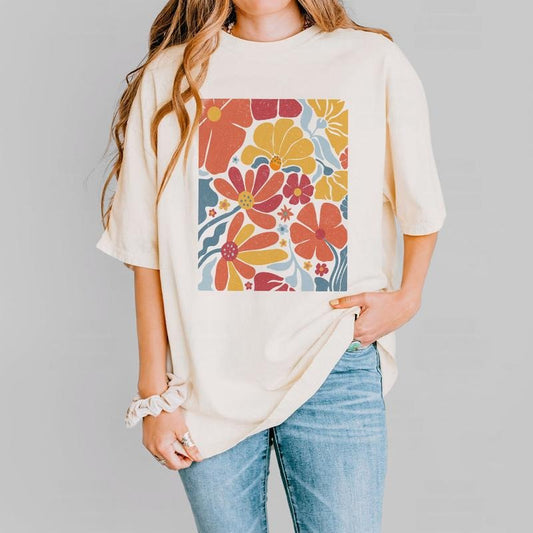 Retro Flower Comfort Colors Shirt, Colorful Retro Flowers Tee, Groovy Floral Tee, Perfect Spring Tee, Colorful Summer...