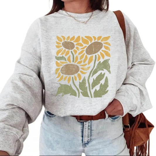 Retro Flower Sweatshirt, Sunflower T-shirt Vintage Floral Hoodie, Boho Sunflower Gift for Mom, Gardening Gifts Cotton...