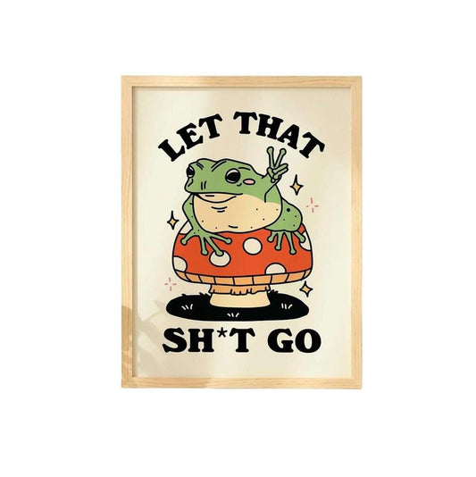 Retro Frog Poster, Funny Quote, Rude Bathroom Print, Frog Mushroom Art, Toilet Poster Art, Let That Go Print, Poster...