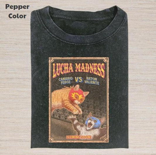 Retro Funny Vintage Graphic Tee, Cat Lucha Madness T-Shirt, Unisex Meme Cringe Funny Dumb Shirt, Menswear Womenswear...