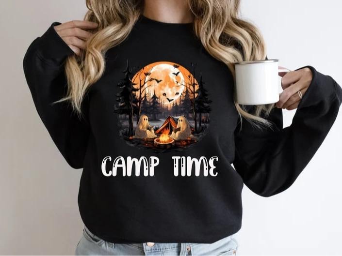 Retro Ghost Book Reading Camping Sweatshirt, Teachers Shirt, Camping Gothic Shirt, Holiday Trip Shirt, Ghost Book Reading...