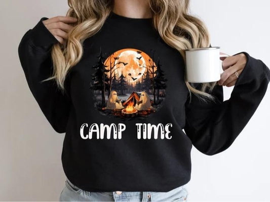 Retro Ghost Book Reading Camping Sweatshirt, Teachers Shirt, Camping Gothic Shirt, Holiday Trip Shirt, Ghost Book Reading...