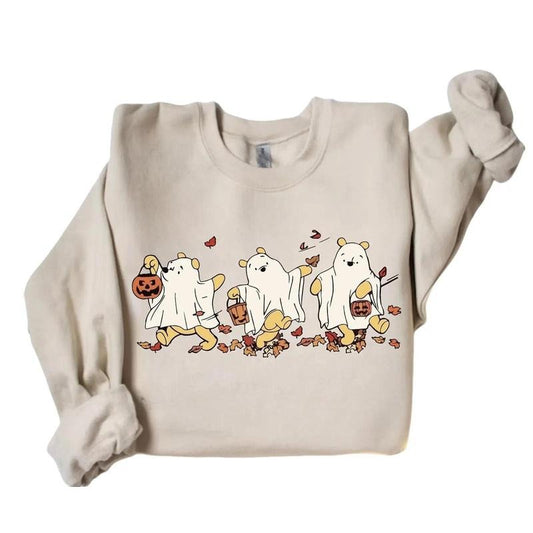 Retro Ghost Halloween Sweatshirt, Cute Halloween Bear Tshirt, Spooky Season Sweater, Cute Fall Hoodie, Gift for Halloween...