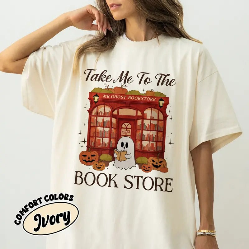 Retro Ghost Reading Books Shirt Comfort Colors Shirt, Librarian Ghost Halloween, Halloween Teacher Tshirt , Book Store...