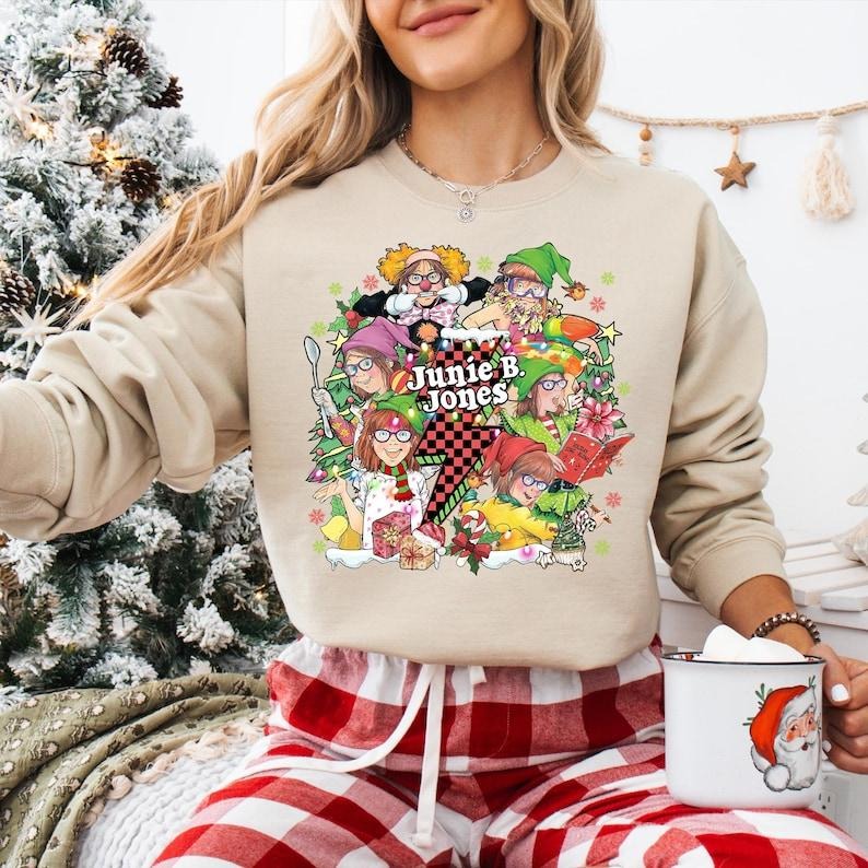 Retro Groovy Lightning Bolt Junie B Jones Sweatshirt, Junie B Christmas T-shirt, Teacher Christmas Shirt, Children's...