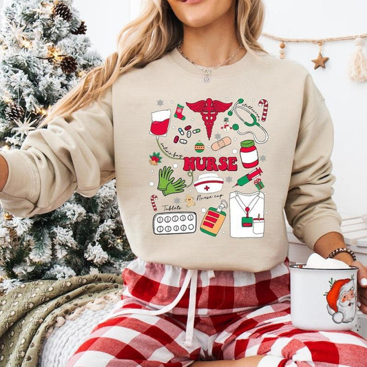 Retro Groovy Nurse Christmas Sweatshirt, Santa's Favorite Nurse T-shirt, ICU ER Rn Nurse Tee, Christmas Nurse Life...