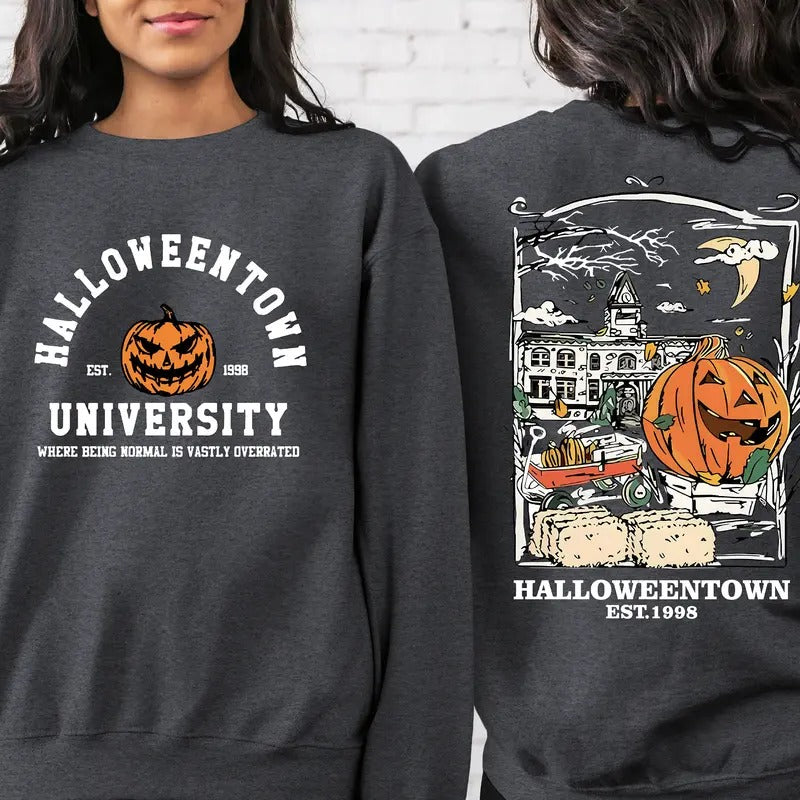 Retro Halloween Back and Front Sweatshirt, Vintage Halloween Crewneck Sweater, Halloween Pumpkin Horror Shirt Hoodie