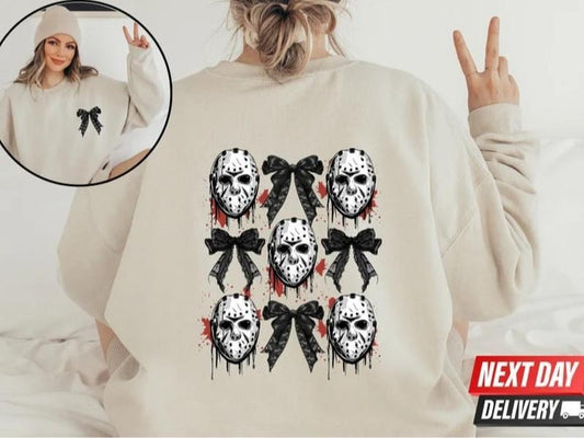 Retro Halloween Coquette Bow Sweatshirt, Halloween Shirt, Spooky Season Shirt, Aesthetic Fall Shirt, Halloween Vintage...