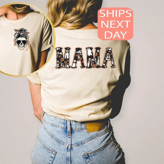 Retro Halloween Mama Two Sided Shirt Halloween Mom Gift Spooky Mama Shirt Skull Halloween Women Shirt Halloween Mama...