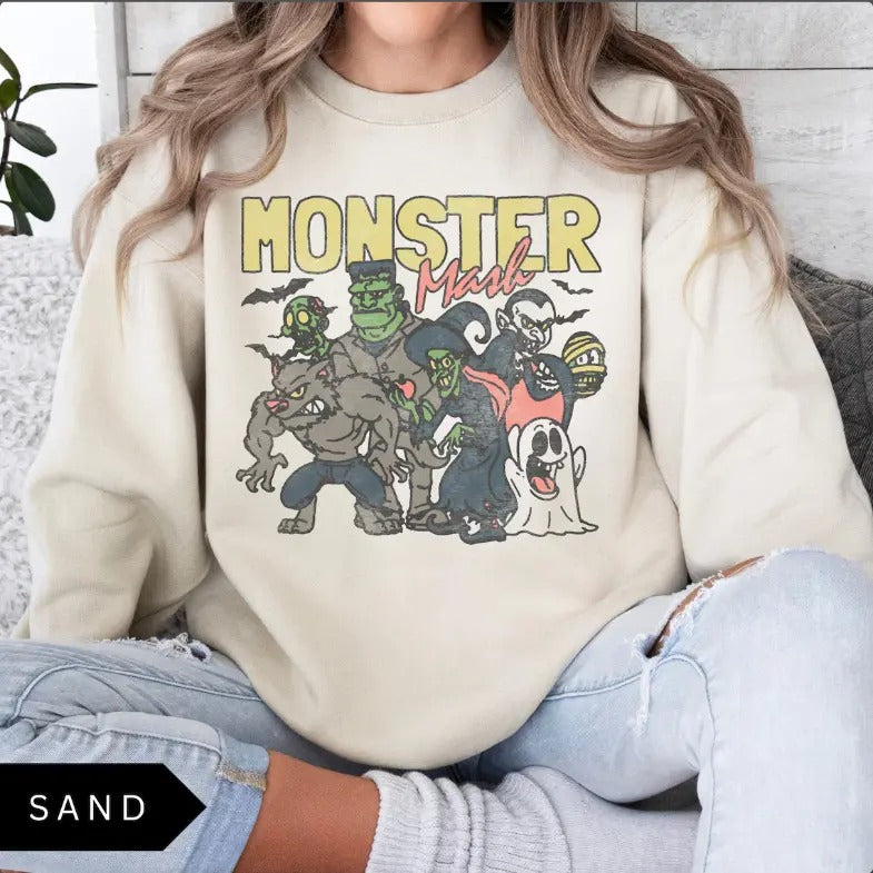 Retro Halloween Monster Mash Sweatshirt, Halloween Aesthetic, Vintage Halloween Sweatshirt, Graphic Monster Sweatshirt,...