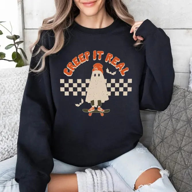 Retro Halloween Shirt, Creep It Real Shirt, Ghost Skateboarding Shirt, 90s Halloween Shirt, Halloween Ghost Shirt, Ghost...