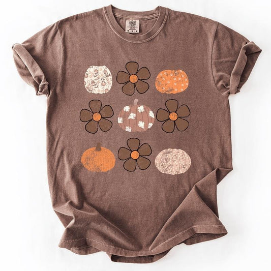 Retro Halloween, Flowers, Pumpkins, Patterned, Autumn, Fall, Comfort Colors T-Shirt Hoodie, Sweatshirt | WearSparks.com