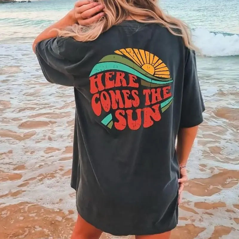 Retro Here Comes The Sun T-shirt, Boho Summer Tshirt, Hawaii Shirt, Vintage Summer Tshirt, Boho Summer Shirt, Sun Vintage...