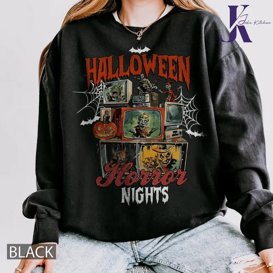 Retro Horror Night Comfort Colors Shirt, Halloween Shirt, Vintage 90s Halloween Movies, Halloween Sweatshirt, Horror...