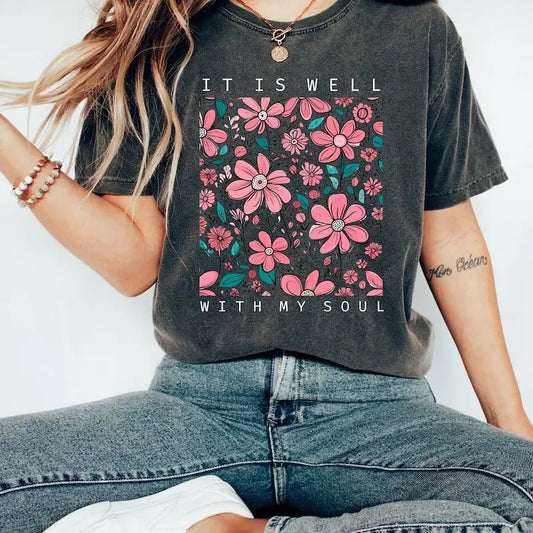 Retro It Is Well With My Soul Shirt,  Religious Shirt, Aesthetic Christian Shirt, Jesus Apparel, Bible Verse Shirt, Faith...