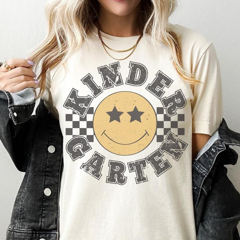 Retro Kindergarten Grade Teacher Shirt, Kinder Grade Tee, First Day of School Matching Tshirt Hoodie, Sweatshirt