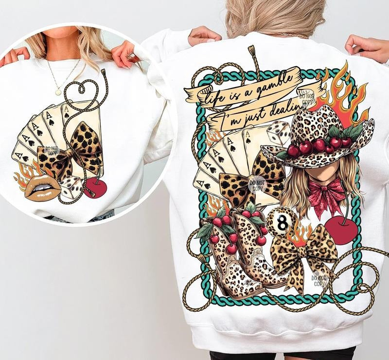 Retro Leopard Western Country Sweatshirt, Life is a Gamble Sweatshirt, Wild West Gifts, Retro Cowgirl Sweatshirt,...