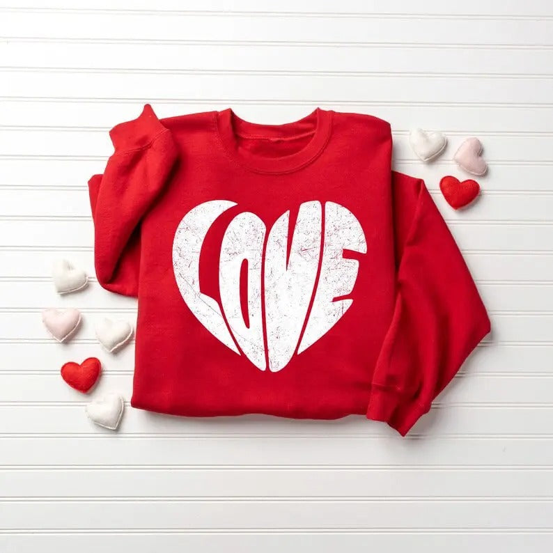 Retro Love Hearts Sweatshirt, Valentines Day Sweatshirt, Valentines Day Shirts for Women, Valentines Day Gift, Heart...