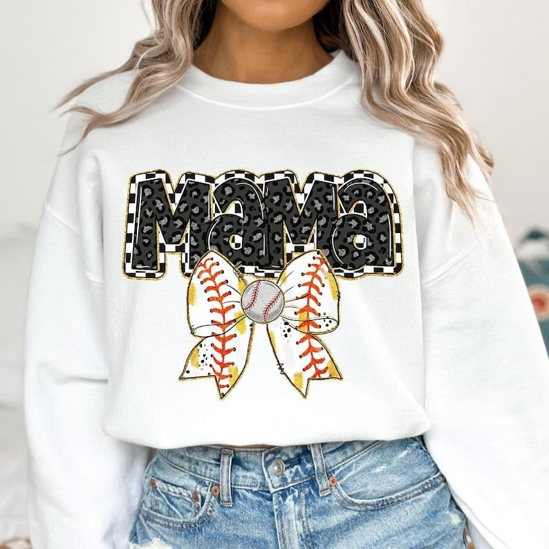 Retro Mama Baseball Coquette , Game Day Baseball , Checkered Bow Baseball Mom Sweatshirt T-Shirts, Hoodie | WearSparks.com