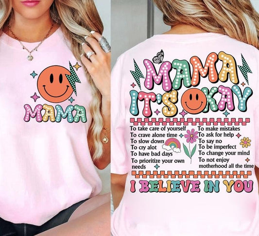Retro Mama It's Okay shirt, One Mental Health,Mama shirt, Mental Health Matters shirt, Mothers Day Gift Cotton Top...