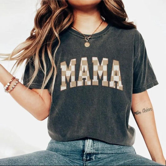 Retro Mama Shirt, Comfort Colors Checkered Mama T-Shirt, Boho Mama Shirt, Cute Mom Shirt, Varsity Letter Mama Shirt,...