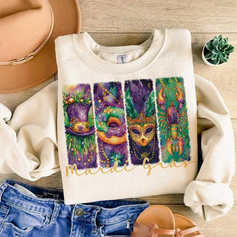 Retro Mardi Gras Fleur De Lis Brushstroke Mardi Gras Glitter Mardi Gras Coquette King Cake Louisiana Crawfish T-Shirts,...