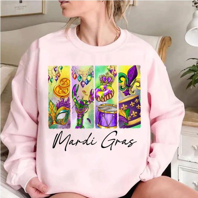 Retro Mardi Gras sweatshirt-hoodie-tshirt, Fleur De Lis tshirt, Brushstroke Mardi Gras sweatshirt, Glitter, Mardi Gras...