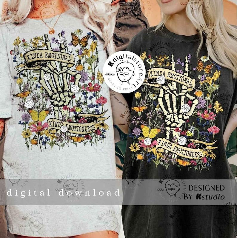 Retro Mental Health , Kinda Emotional, Vintage Shirt , Floral Skull Skeleton, Vintage Flower tee Hoodie, Sweatshirt