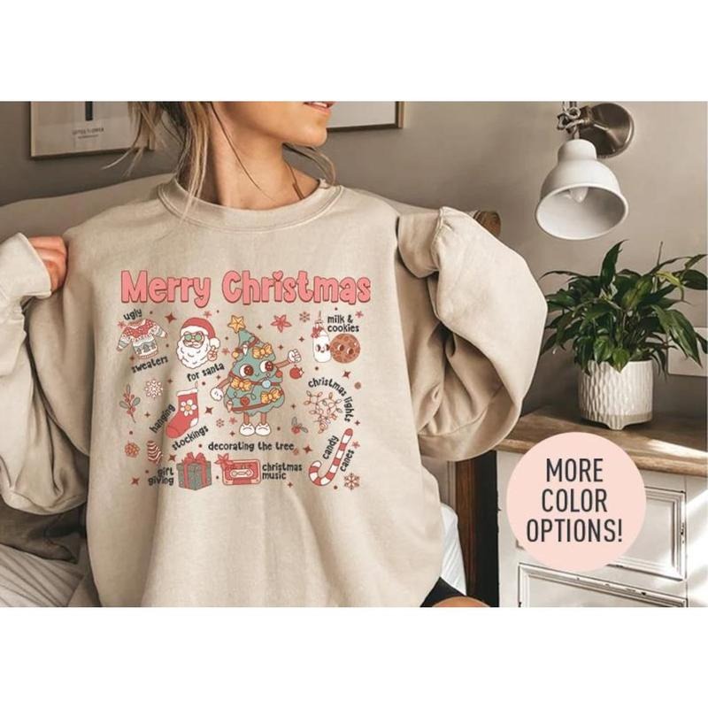 Retro Merry Christmas Sweatshirt, Retro Christmas Sweater, Holiday, Holiday Season Sweater, Sweatshirt for Women,...