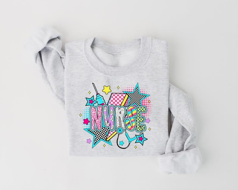 Retro Nurse Sweatshirt, Checkered Nurse Shirt, Nurse Life, Preppy Nurse Bow Shirt Hoodie | WearSparks.com