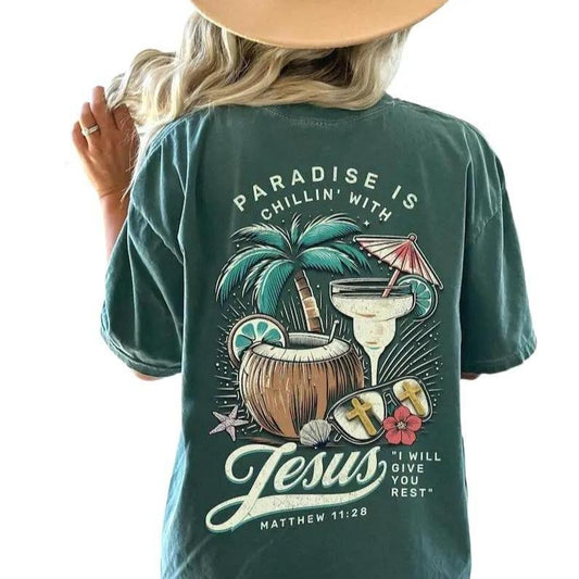 Retro Paradise Shirt, Chillin' With Jesus Tshirt, Matthew 11:28 Christian Sublimation, Bible Verse Tropical, summer see...