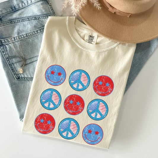 Retro Patriotic Smiley, Flag, America Peace Patriotic Tshirt, Women's Crew Neck, Crewneck Hoodie, Sweatshirt | WearSparks.com