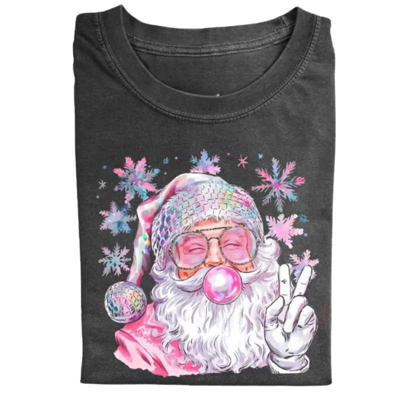 Retro Peace Bubble Blowing Santa T-shirt Womenswear Top Streetwear Tshirt Hoodie, Sweatshirt | WearSparks.com
