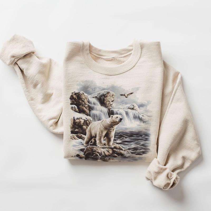 Retro Polar Bear Arctic Sea Scene Sweatshirt - 90s Wildlife Watcher Bear Gift - Polar Bear Outfit - Boho Unisex Crewneck...