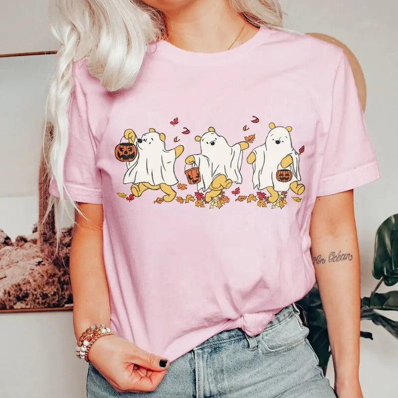 Retro Pooh Ghost Halloween Shirt, Winnie The Pooh Halloween Shirt, Spooky Season Shirt, Pooh Shirt, Cute Fall Shirt,...