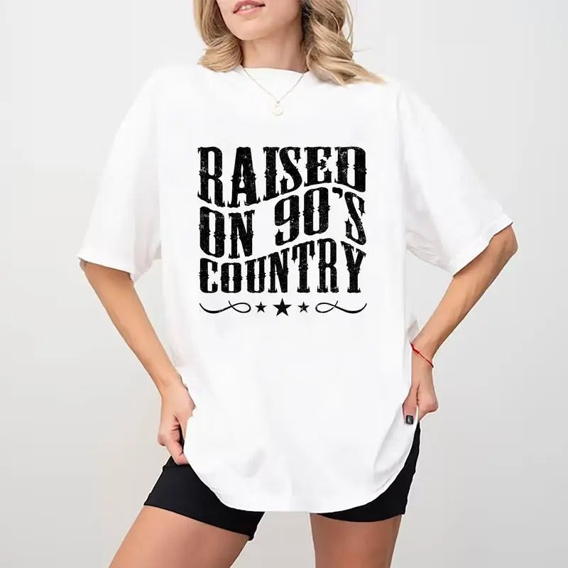Retro Raised On 90's Country Shirt, Vintage Cowgirl T-shirt, Retro Country Girl Graphic Printed Tee, Vintage 90s Country...